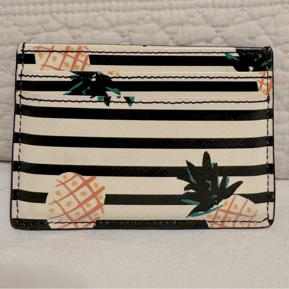 KATE SPADE Pineapple Card Case Cameron Street Striped Leather Card Holder NWT - Picture 2 of 7